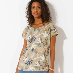 T-shirt col rond imprimé tropical