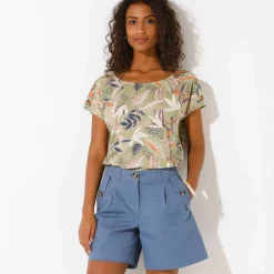 T-shirt col rond imprimé tropical