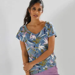 T-shirt col rond imprimé tropical