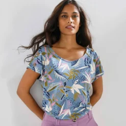 T-shirt col rond imprimé tropical