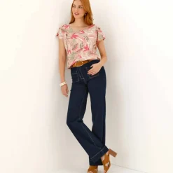 T-shirt col rond imprimé tropical