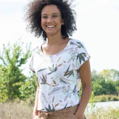 T-shirt col rond imprimé tropical