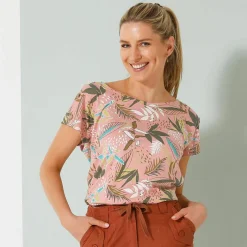 T-shirt col rond imprimé tropical