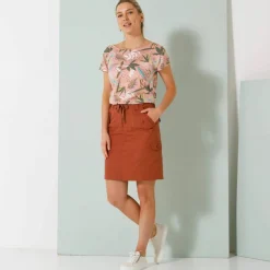 T-shirt col rond imprimé tropical