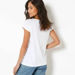 T-shirt col rond manches courtes, imprimé placé "Bleu azur"