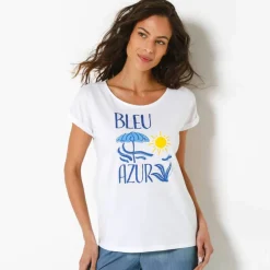 T-shirt col rond manches courtes, imprimé placé 