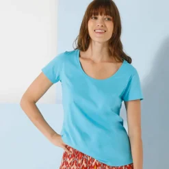 T-shirt col rond manches courtes uni coton