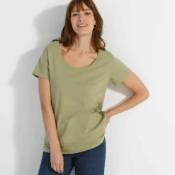 T-shirt col rond manches courtes uni coton