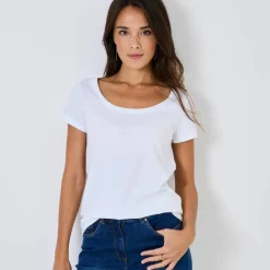 T-shirt col rond manches courtes uni coton