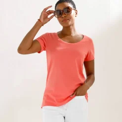 T-shirt col rond manches courtes uni coton