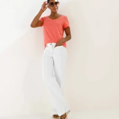 T-shirt col rond manches courtes uni coton