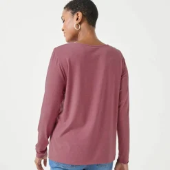 T-shirt col rond manches longues dentelle