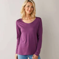 T-shirt col rond manches longues uni