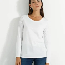 T-shirt col rond manches longues uni