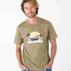 T-shirt col rond motif palmier manches courtes