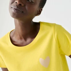 T-shirt col rond, uni coeur doré