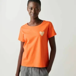 T-shirt col rond, uni coeur doré