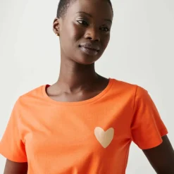T-shirt col rond, uni coeur doré