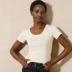 T-shirt col rond uni manches courtes en coton biologique(**)