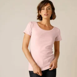 T-shirt col rond uni manches courtes en coton biologique(**)