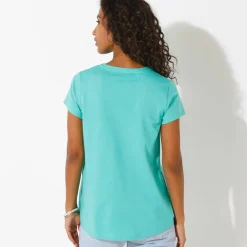 T-shirt col tunisien manches courtes, broderie anglaise