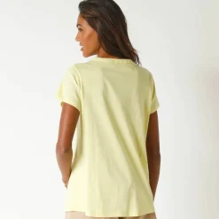 T-shirt col tunisien manches courtes, broderie anglaise