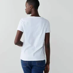 T-shirt col tunisien manches courtes, broderie anglaise