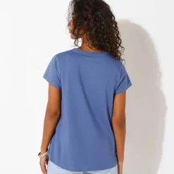 T-shirt col tunisien manches courtes, broderie anglaise