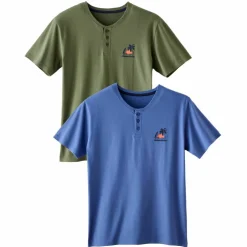 T-shirt col tunisien manches courtes - lot de 2