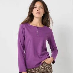 T-shirt col tunisien manches longues
