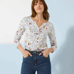 T-shirt col tunisien manches longues, imprimé