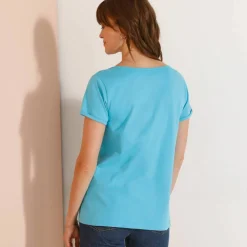 T-shirt col tunisien uni, coton