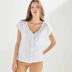 T-shirt col V boutonné