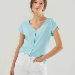 T-shirt col V boutonné