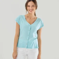 T-shirt col V boutonné