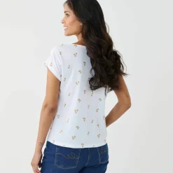 T-shirt col V boutonné imprimé cerises dorées