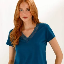 T-shirt col V dentelle