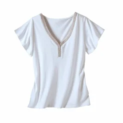 T-shirt col V doré maille unie