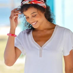 T-shirt col V doré maille unie