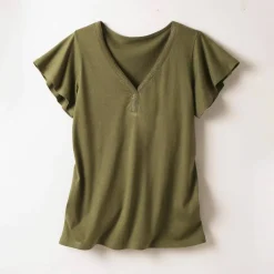 T-shirt col V doré maille unie