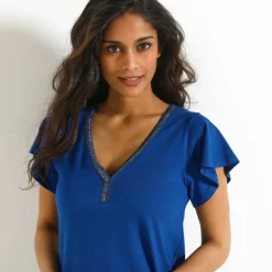T-shirt col V doré maille unie