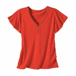 T-shirt col V doré maille unie