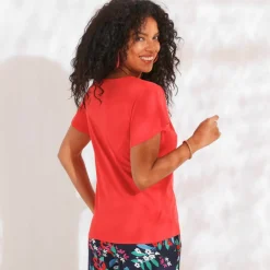 T-shirt col V doré maille unie
