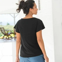 T-shirt col V doré maille unie