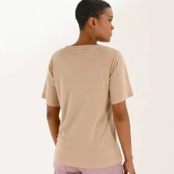 T-shirt col V en lin mélangé, manches courtes