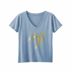 T-shirt col V imprimé doré