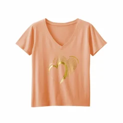 T-shirt col V imprimé doré