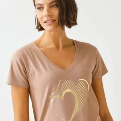 T-shirt col V imprimé doré