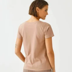 T-shirt col V imprimé doré