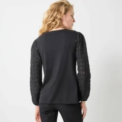 T-shirt col V manches dentelle